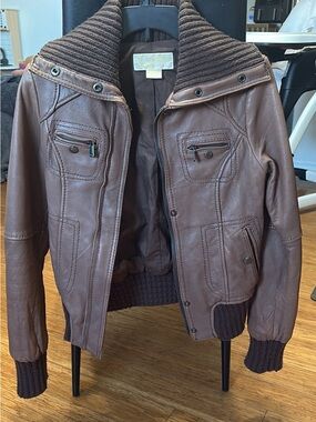 Michael Kors Leather Bomber Jacket